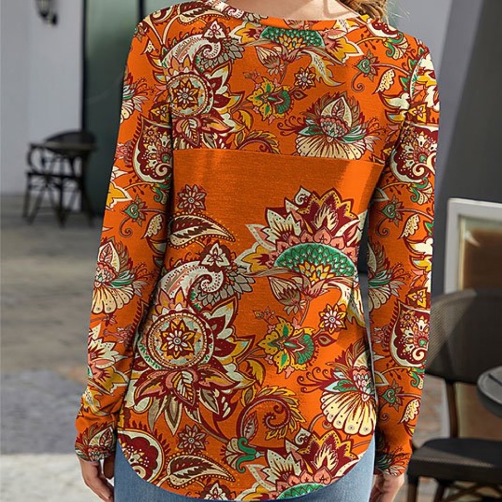 NWOT Orange Floral Scoop Neck Top - Picture 2 of 10